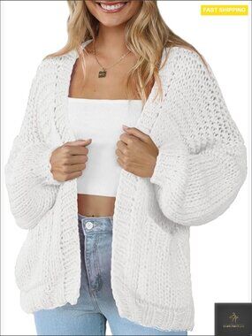 Women Cardigan Soft Pocketed Long Sleeves Knitted Open Front Casual Lightweight